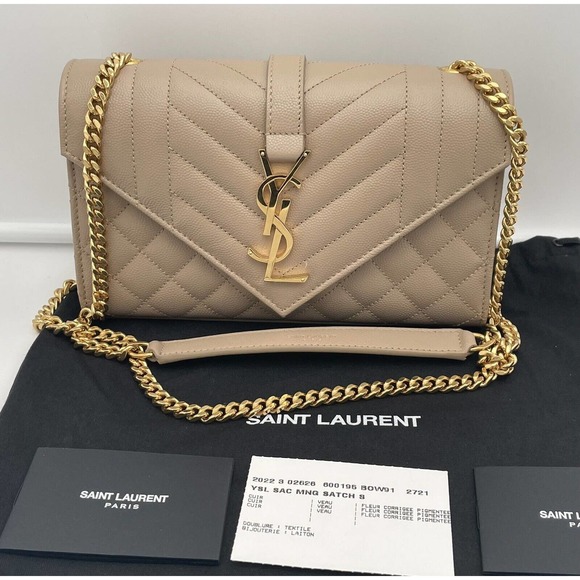 ❌SOLD❌Saint Laurent YSL Small Envelope Quilted Leather Crossbody Bag Purse Beige - Picture 2 of 12